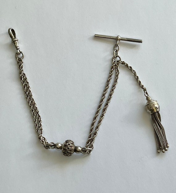 ANTIQUE Solid Silver Victorian Albertina Chain Fo… - image 1