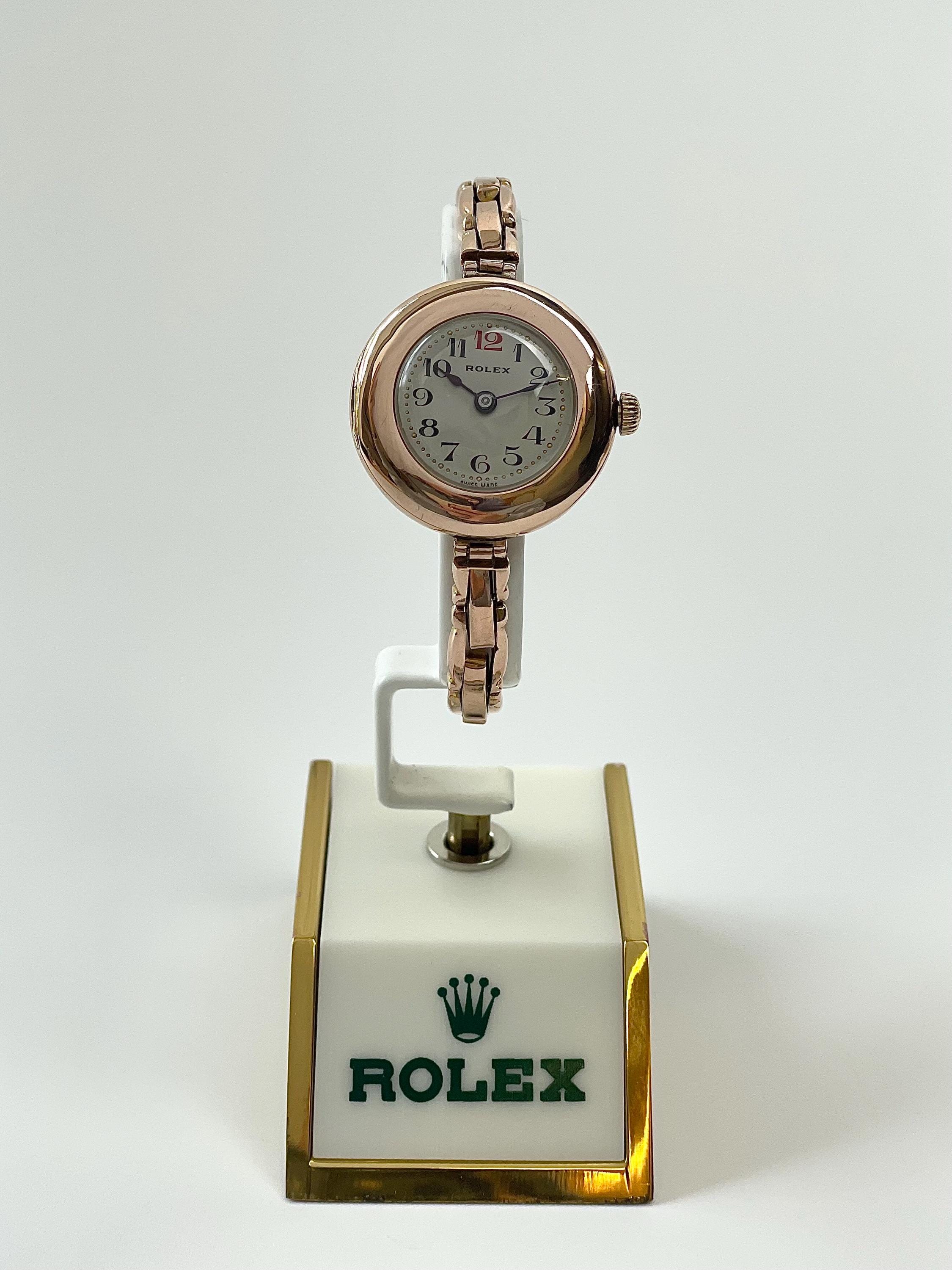 ROLEX Ladies All 9ct Rose Gold Wristwatch. Hallmarked London 1920