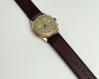 VERY RARE 18ct Gold Chronograph Gents Wristwatch Signed 'delbana