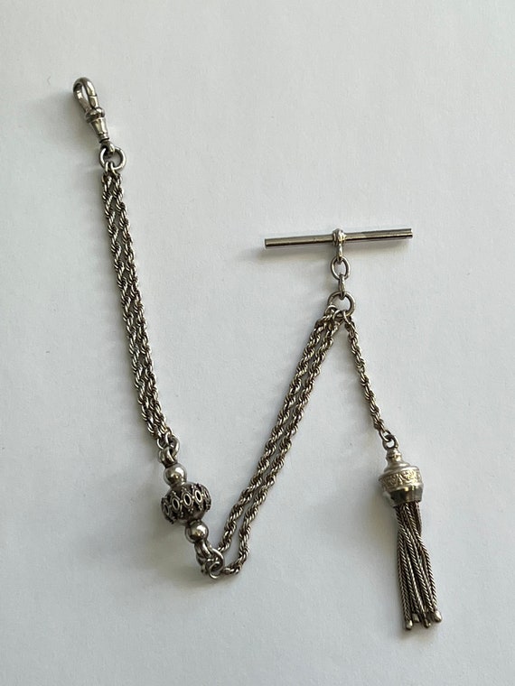 ANTIQUE Solid Silver Victorian Albertina Chain Fo… - image 2