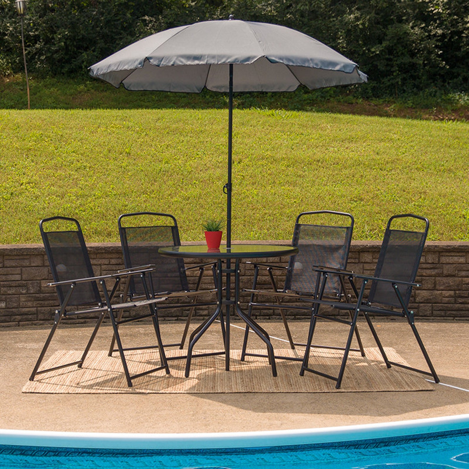 6 Pcs Patio Garden Outdoor Table Umbrella & 4 Chairs Set in | Etsy