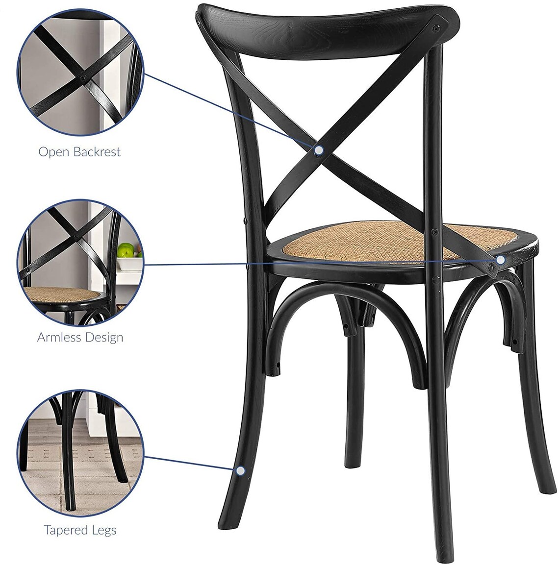 Bistro Style Cross Back Black Wood Dining Chair with Natural | Etsy