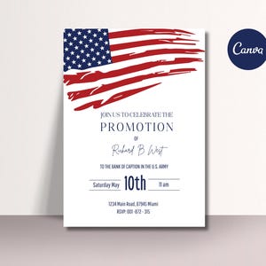 Military Promotion Party Invitation, Printable Army, Marine, Air Force Rank, American Flag, Evite, Editable Template,  Promotion Ceremony