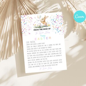Carta editable del Conejo de Pascua, Carta del Escritorio del Conejo de Pascua, Nota del Conejo de Pascua, Plantilla imprimible personalizable, Carta de la Búsqueda de Huevos