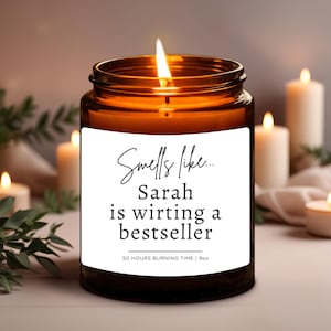 Author Gift She&#39;s Writing A Bestseller Custom Candle  Poet Funny Unique Soy Scented Personalized Candle Anti Writer&#39;s Block Smells Like