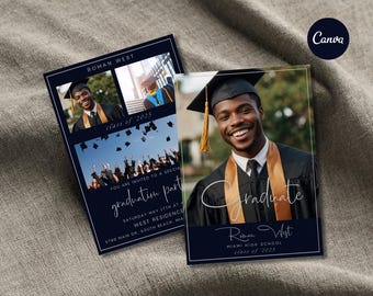 Mall för examensinbjudan 2025, modernt examensmeddelande, tillkännagivandekort för seniorer, inbjudan till examensfest för pojkar, examensinbjudan