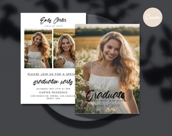 Editable Graduation Announcement Card, Modern Graduation Party Invite, Minimalist Senior Photo Card, Printable Graduation Template 2026