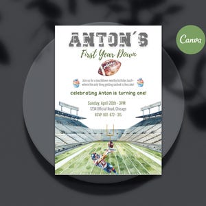 Football Birthday Invitation, First Year Down Birthday , Game On, Football Invite, Editable First Birthday Invite Template, Rookie Year