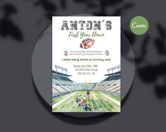 Football Birthday Invitation, First Year Down Birthday , Game On, Football Invite, Editable First Birthday Invite Template, Rookie Year