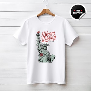 Vintage New York Travel Shirt, Flower New York State Travel Adventure Tee, USA State Themed Shirt, NY Liberty Statue Design Tee