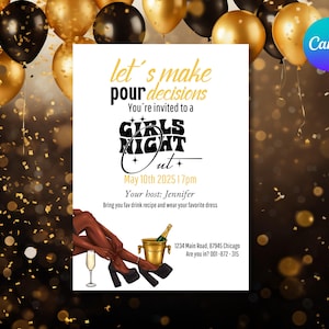 Let&#39;s Make Pour Decisions Invitation Template - Editable Ladies Night Birthday, Bachelorette Party Invitation, Digital Bar Hopping Invite