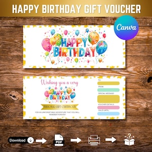 Happy Birthday CUSTOM GIFT Voucher Template Canva, Printable Birthday Gift Certificate, Unisex Birthday Printable Birthday Gift Coupon