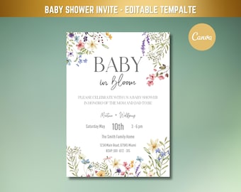 Afdrukbare uitnodiging babyshower wilde bloemen, baby in bloei babyshower uitnodiging, baby in bloei nodigt, decor babyshower wilde bloemen