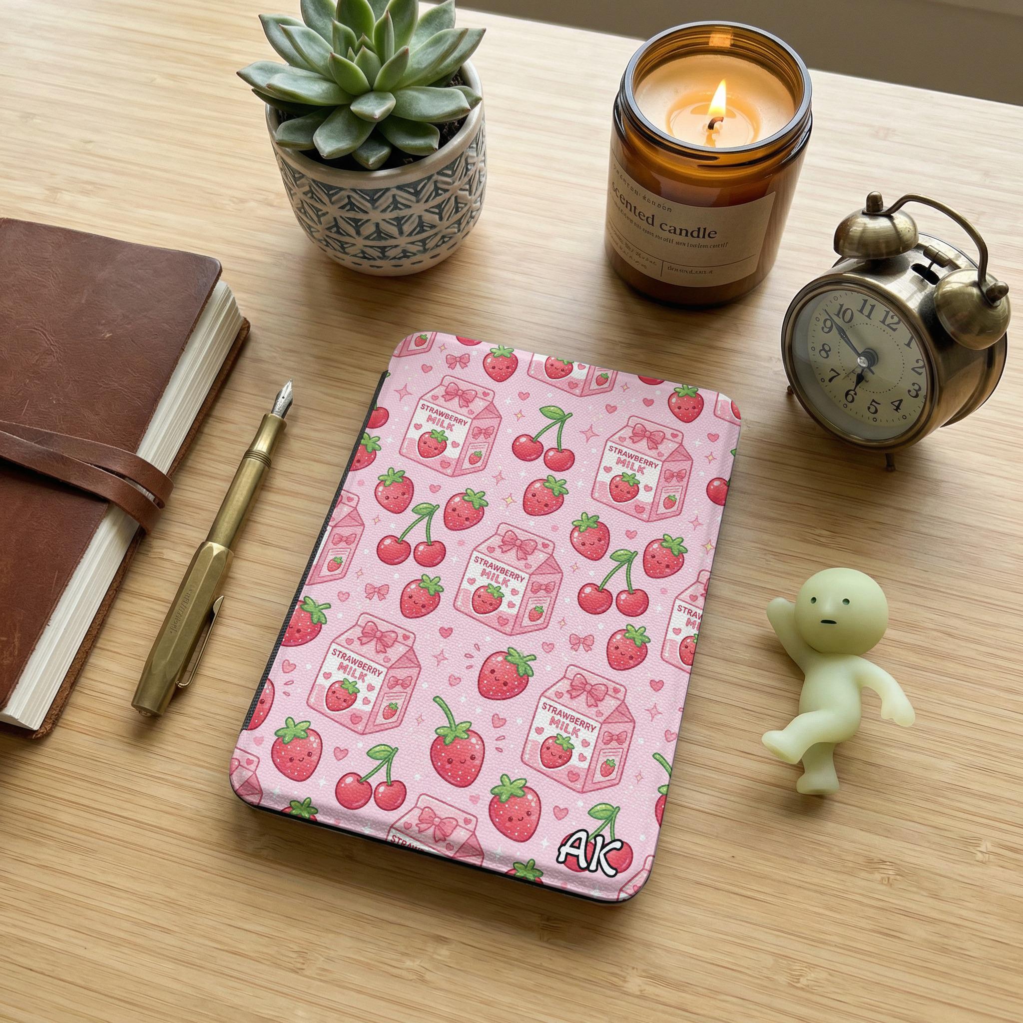 Kawaii Strawberry Milk Cherry Custom Kindle Case, Cute Pink Fruit ...
