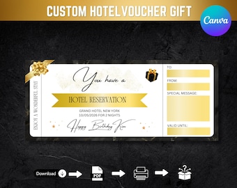 Personalised Surprise Hotel Stay Gift Voucher | Weekend Getaway Ticket | Gift for Birthdays, Anniversaries, Christmas, Gold Ticket