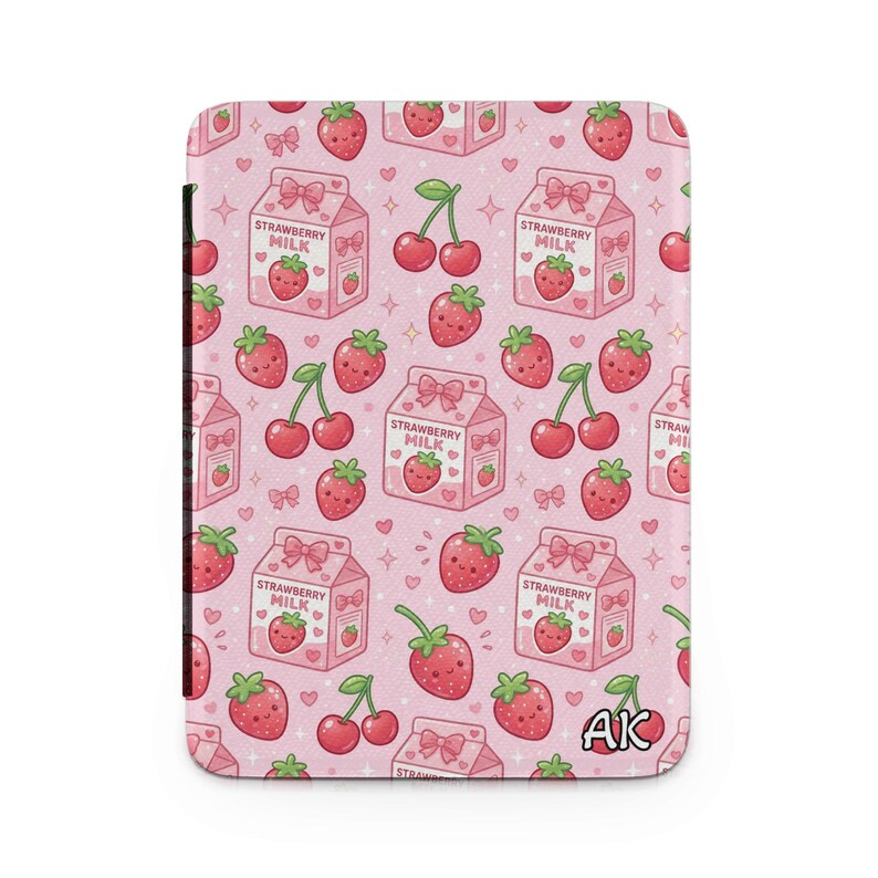 Kawaii Strawberry Milk Cherry Custom Kindle Case, Cute Pink Fruit ...