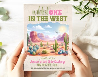 Girl's Wildest One in the West Invitation, Cowgirl First Birthday Invitation, Wild West Cowgirl Birthday Invite, Girl First Birthday