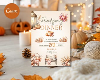 Friendsgiving Dinner Party Invitation for Fall Thanksgiving Potluck Invite Fall Holiday Dinner Party for Friends Thanksgiving Pumpkin Invite