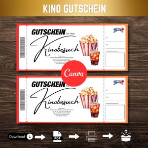 VOUCHER Cinema, Ticket Cinema, Gift Voucher Canva Template, Personalized Voucher to print, Cinema Voucher, Cinema invitation, Movie Night