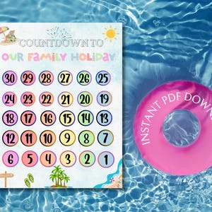 Kids Vacation Countdown, Countdown Calendar for Kids, Kids Countdown Holiday Trip, Kids Printable Activities, How Many Days Countdown PDF