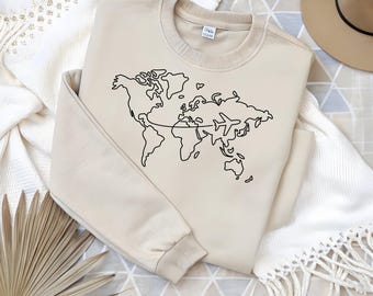 Travel Sweater, Adventure Sweater, World Map Travel Sweatshirt, Unisex Airplane Sweatshirt, Road Trip, Traveler Gift, Wanderlust Sweater