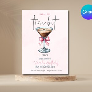 Stylish Espresso Martini Birthday Invite - Coquette Dirty Thirty, Editable on Canva, A Tini Bit Older