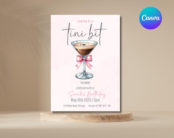 Stylish Espresso Martini Birthday Invite - Coquette Dirty Thirty, Editable on Canva, A Tini Bit Older