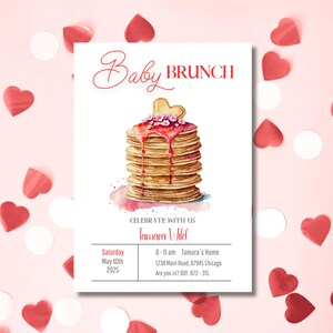 Editable Berry Pancake Baby Brunch Invite, Baby Shower Invitation, Pancake Stack Breakfast Baby Shower Invite, Baby Shower Brunch Party