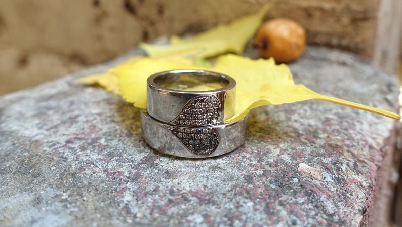 Rings for couples, His and hers unique oxidized silver wedding b Rings for couples, His and hers unique oxidized silver wedding b