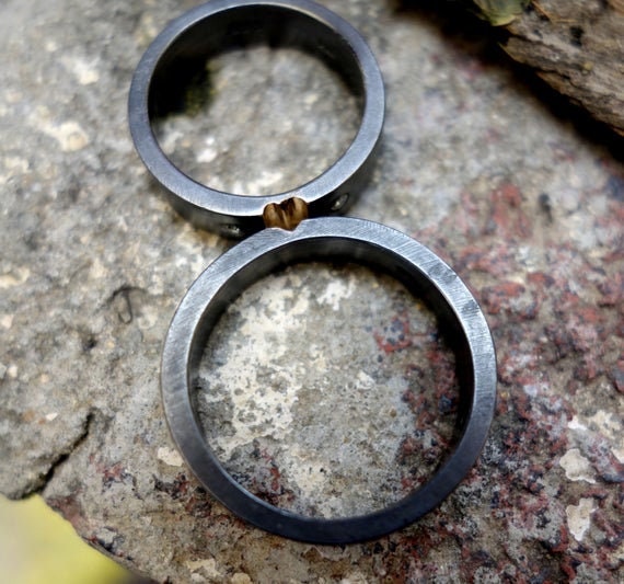 Rings for Couples His and Hers Unique Oxidized Silver Wedding - Etsy