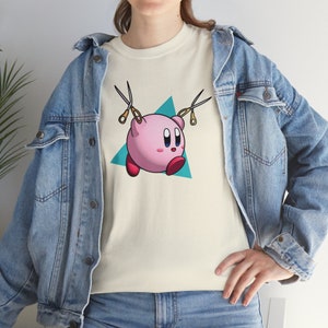 Kirby Running w/ Scissors - Unisex Heavy Cotton Tshirt - Kirbo || Poyo || Dash || Pink || Warpstar
