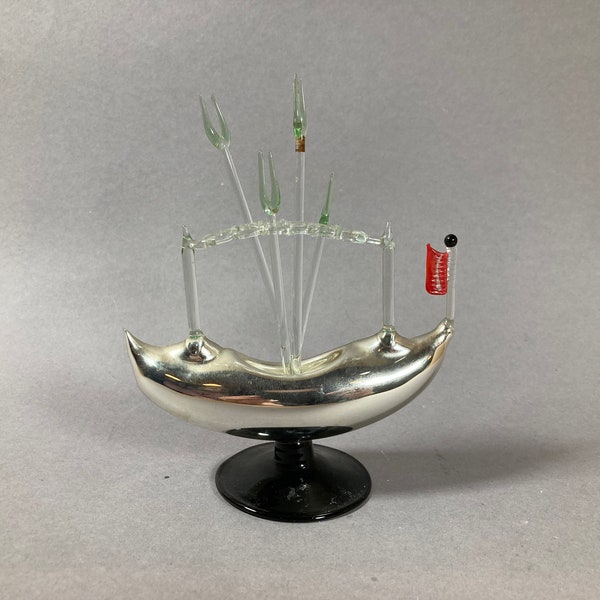 Lauscha Gondel Glasobjekt  für Cocktailspieße  Bowlespieße Venedig Schiff vintage