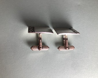Paire De Boutons De Manchette Anciens En Argent 835 Et Nacre - Occasion
