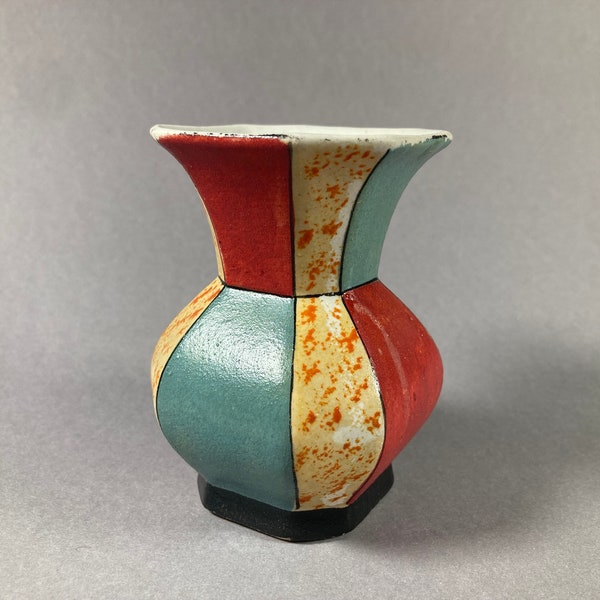 Kleine seltene Bauhaus Vase 20er Jahre signiert C & K rot grün gelb