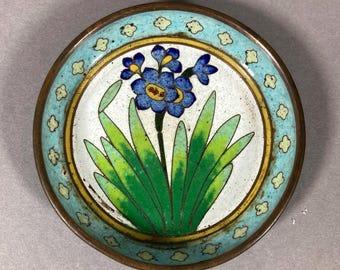 Cloisonne Enamel Bowl Coaster Vintage Shabby Flower