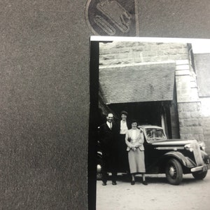 Carte de voeux, années 40, 1940, voiture ancienne, voiture, carte, photo originale, antique, art, collage, techniques mixtes, carte postale ancienne, photographie, carte pliante