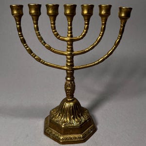 Jewish Menorah seven-branched candlestick brass vintage in antique style Menorah Hannukka
