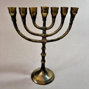 Jewish Menorah seven-branched candlestick brass vintage in antique style Menorah Hannukka