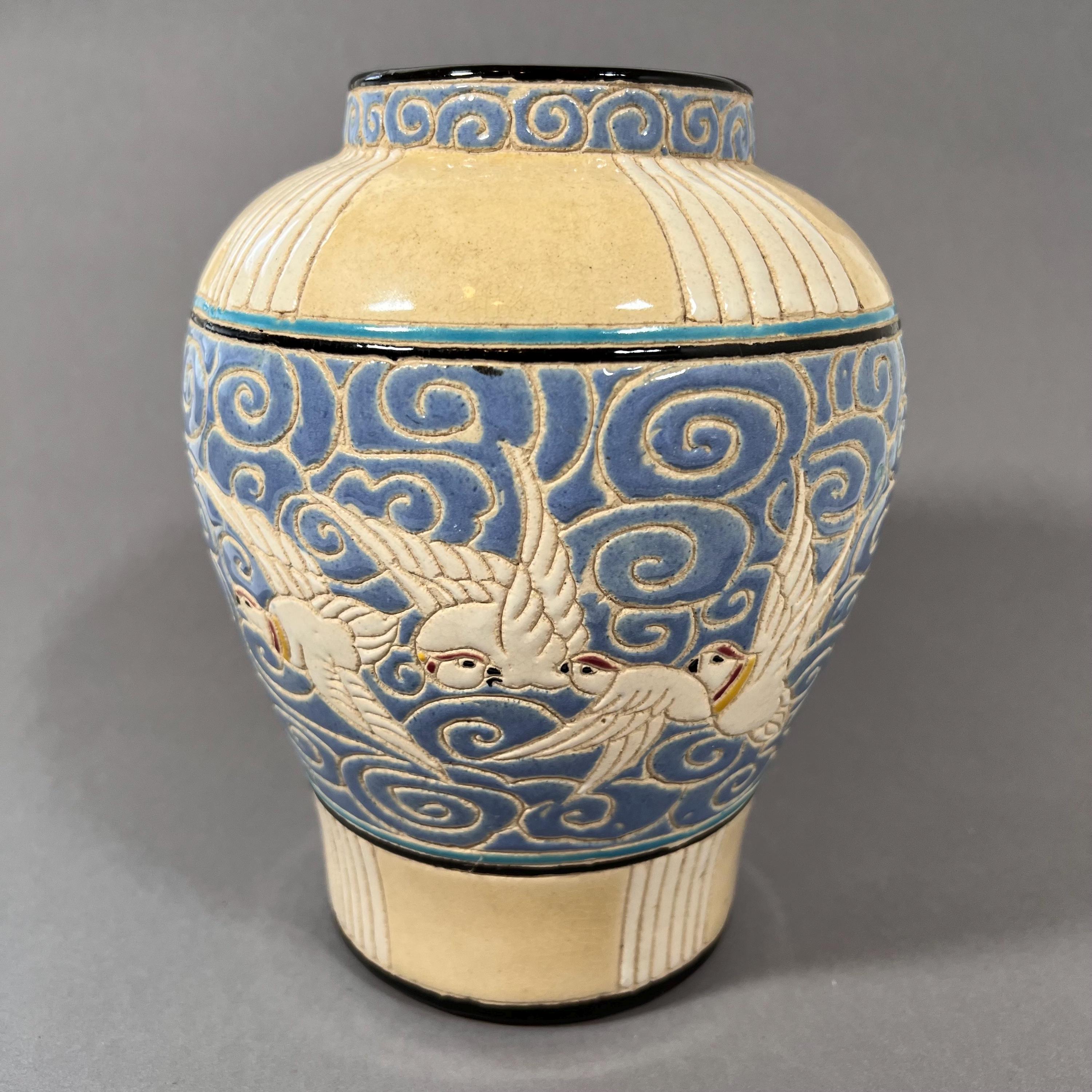 Vase Amphore En Verre Bleu - Déco Ancien Style Sur Pied, 22cm De Haut