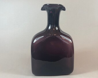 60s glass vase in bottle shape Scandinavian design mouth-blown purple