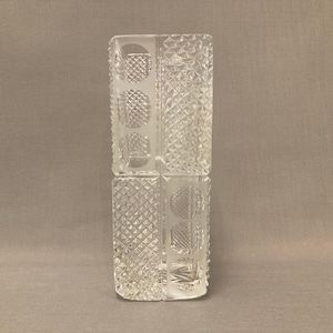 Brutalist glass vase cut heavy workmanship solid Mid Century Modern Home