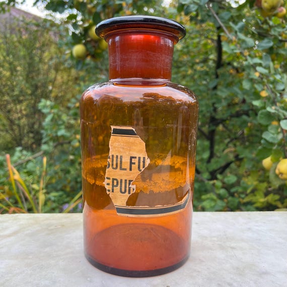 Apothekerglas groß 27 cm 1920 vintage mit Stöpsel Braun Alte Apotheke