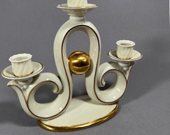 Porcelain candlestick New Tettau white gold golden ball two-flame Art Deco 20s 30s for three candles Christmas