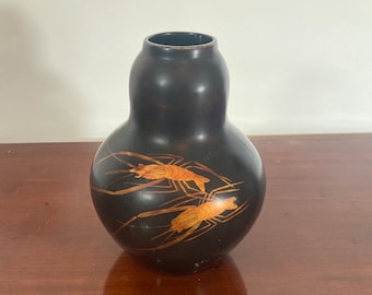 Vase en laque de homard vase bois de bambou Japon Asie travail de laque Art Déco Mid Century