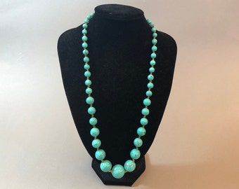 Vintage glass bead necklace turquoise 1930s to 1950s with large beads 68 cm