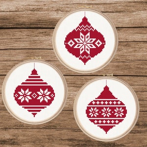 Christmas Baubles Decor Cross Stitch Pattern | Xmas | Nordic Decoration Snowflakes | Gift | Winter | Set of 3 | Instant Download PDF