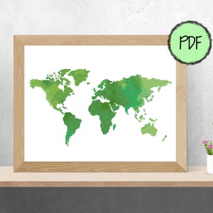 Mapa del mundo Acuarela Patrón de punto de cruz contado moderno / Descarga instantánea en PDF