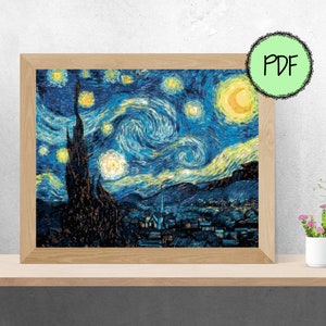 Starry Night Cross Stitch Pattern | Vincent Van Gogh | Art | Artwork | Painting | Instant Download PDF