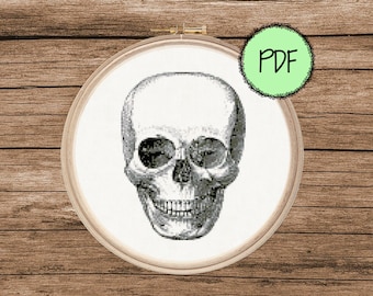 Patrón de punto de cruz de calavera / Esqueleto / Espeluznante / Decoración de estudio de la Academia oscura / Diagrama de dibujo de calavera / Moderno / Descarga instantánea en PDF