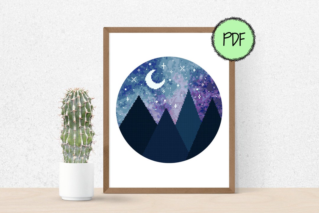 Mountains Cross Stitch Pattern | Galaxy | Space | Starry Night | Modern ...